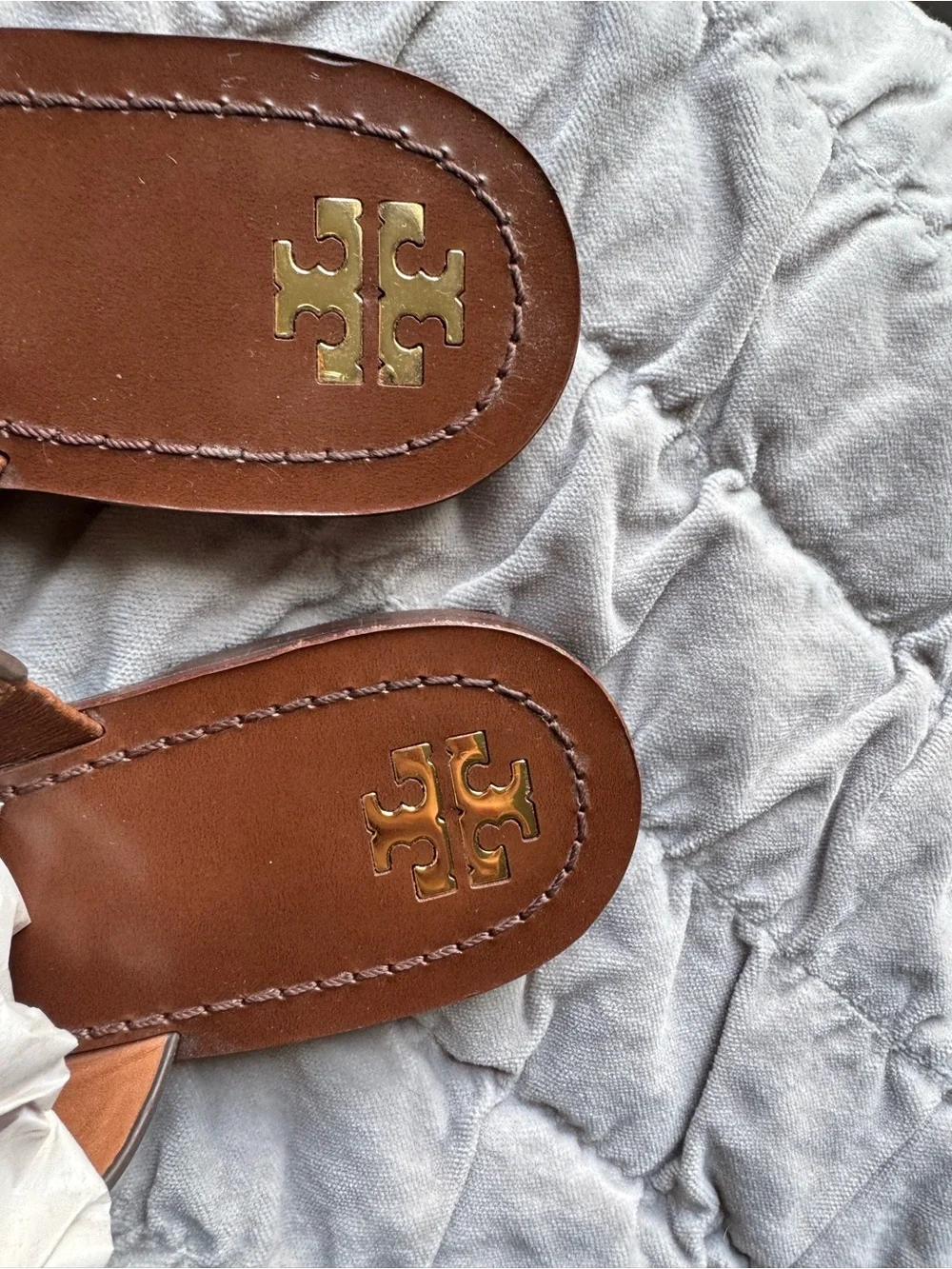 Tory Burch Brown Leather Toe-Post Sandals with Gold Disc